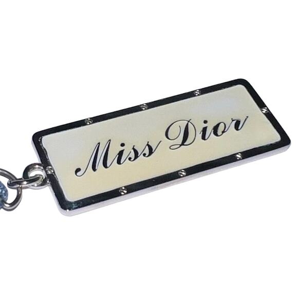 AUTH VTG Christian Dior Miss Dior Nameplate Logo Denim Keychain Key Holder Fob - Picture 5 of 14